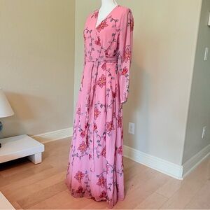 NWT Boston Proper Pink Wrap Gown with Bishop Sleeves